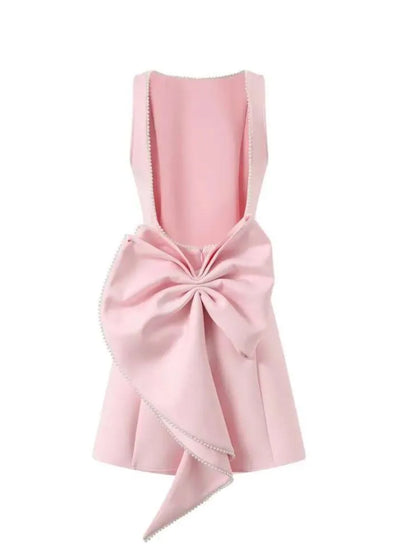 Elegant Pearl Bow Backless Sexy Mini Dress Women's Luxury Party Short Dresses White Black Pink Birthday Evening Wedding P4ZQ
