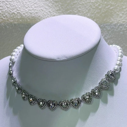 Original Princess Sparkling Crystal Wedding High-end Jewelry Set Charming Women's Heart-shaped Necklace Earrings Bracelet Ring