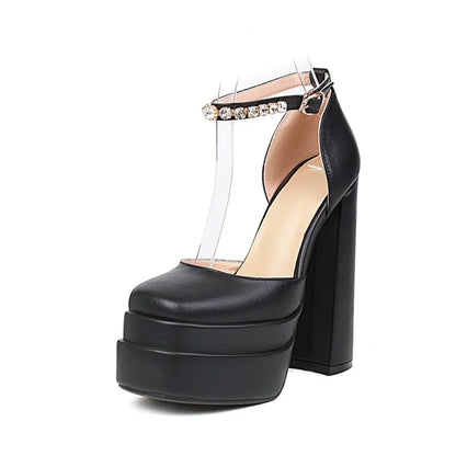 2022 Brand Women's Sandals 14.5CM Silk Thick Heels High Platform Rhinestone Small Big Size 32 43