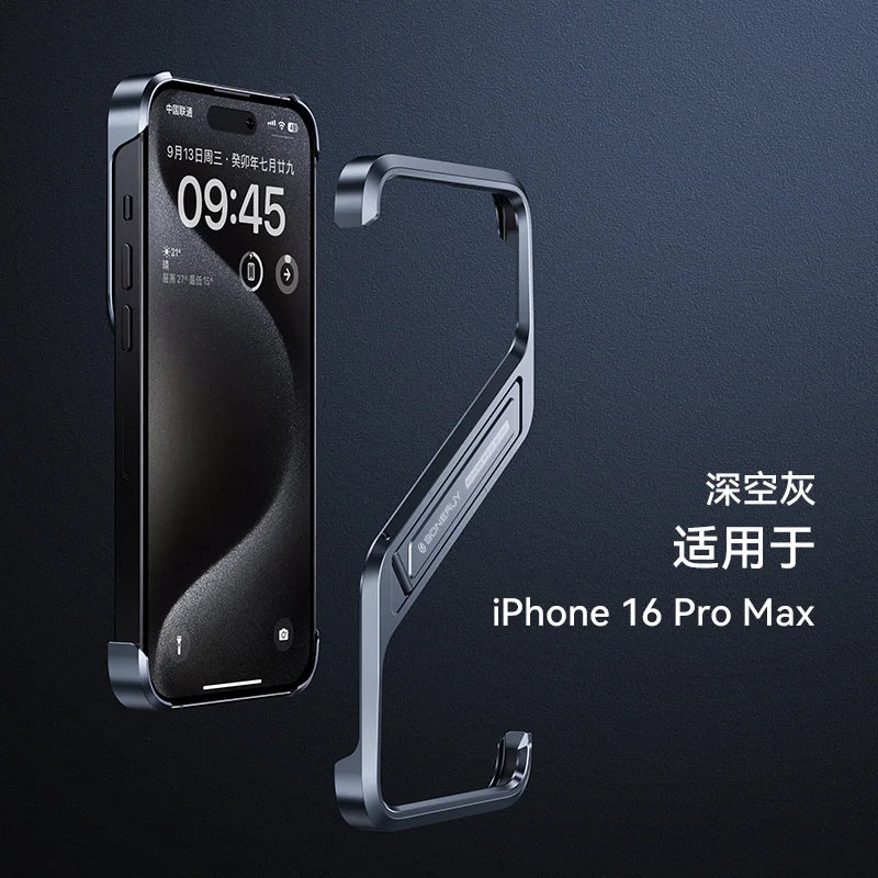 For Iphone 14 15 16 Pro Max Metal Invisible Holder Phone Case S Type Aluminum Rimless Phone Cover Heat Dissipation Stand Shell
