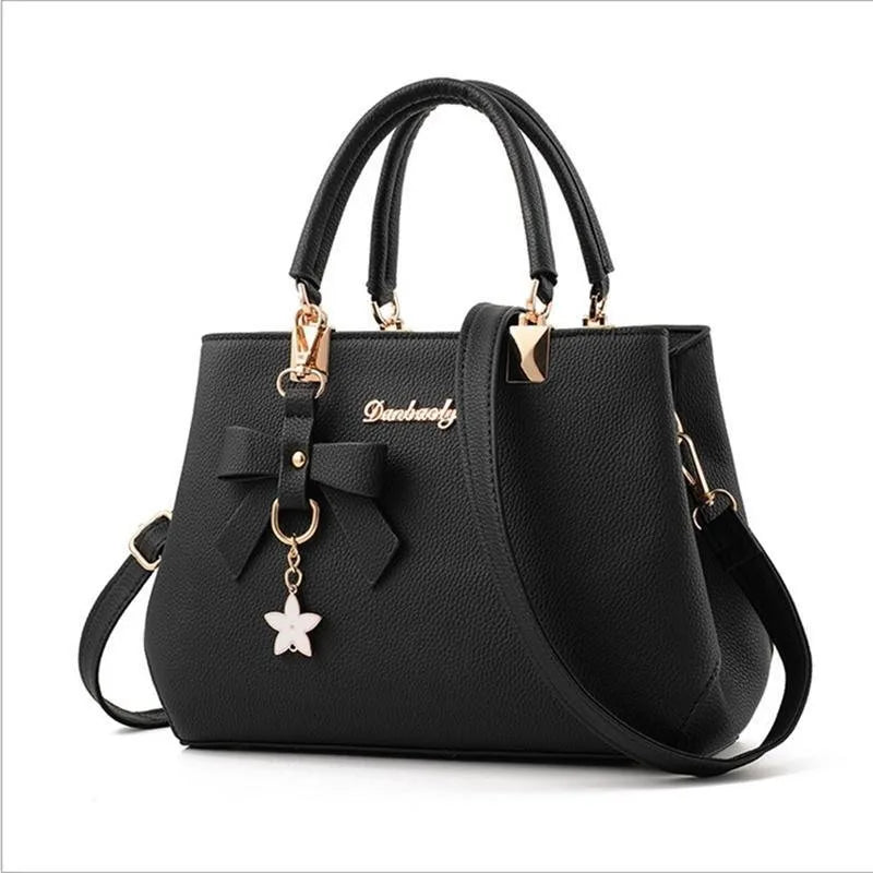 Elegant Women Messenger Bags with flower pendant Office Ladies Totes Pure Handbag for female Crossbody Shoulder Bags.