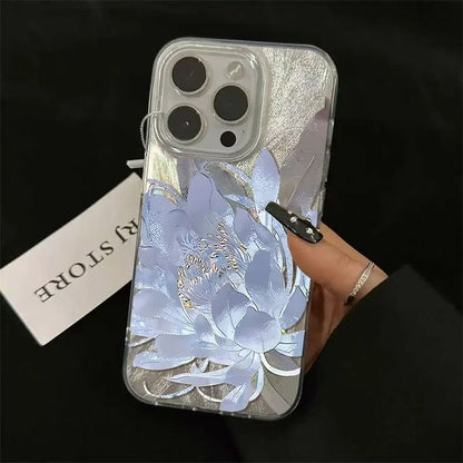 Beautiful Flowers Phone Case For iPhone 16 Pro Max 15 14 13 12 11 Pro XR XS 7 8 Plus Shockproof Feather Chiffon Texture Cover﻿