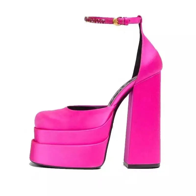 2022 Brand Women's Sandals 14.5CM Silk Thick Heels High Platform Rhinestone Small Big Size 32 43