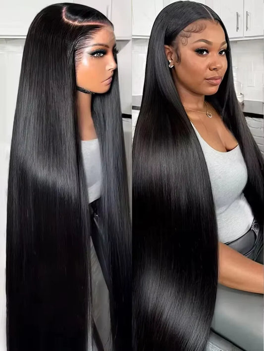 200% Density 13x4 13x6 Lace Frontal Wig Straight HD Transparent Lace Brazilian Human Hair Wig 360 Lace Natural Color Wig