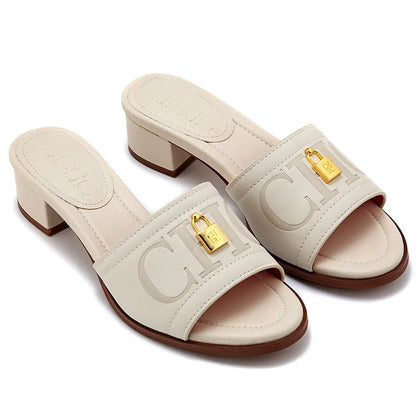 CH Fashion Monogram Print Elegant Design Women's Low Heeled Slippers Solid Color High Quality Metal Lock Simple Single Shoes.