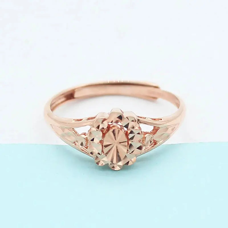 585 purple golden 14K rose golden shiny flower rings for women fashion Japanese and Korean style fresh party engagement jewelry