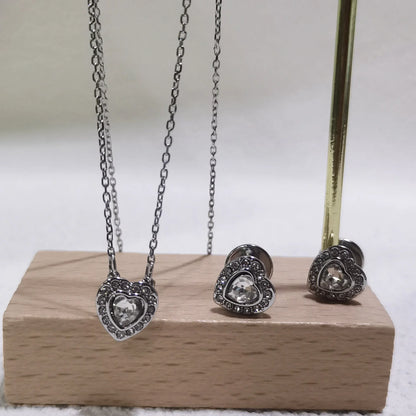 Original Princess Sparkling Crystal Wedding High-end Jewelry Set Charming Women's Heart-shaped Necklace Earrings Bracelet Ring