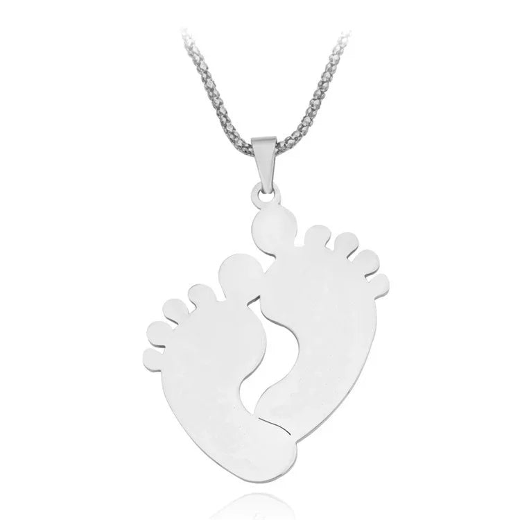 Custom Engraved Stainless Steel Baby Feet Name & Birthday Pendant Necklace Personalization Included Text Woman Jewelry.