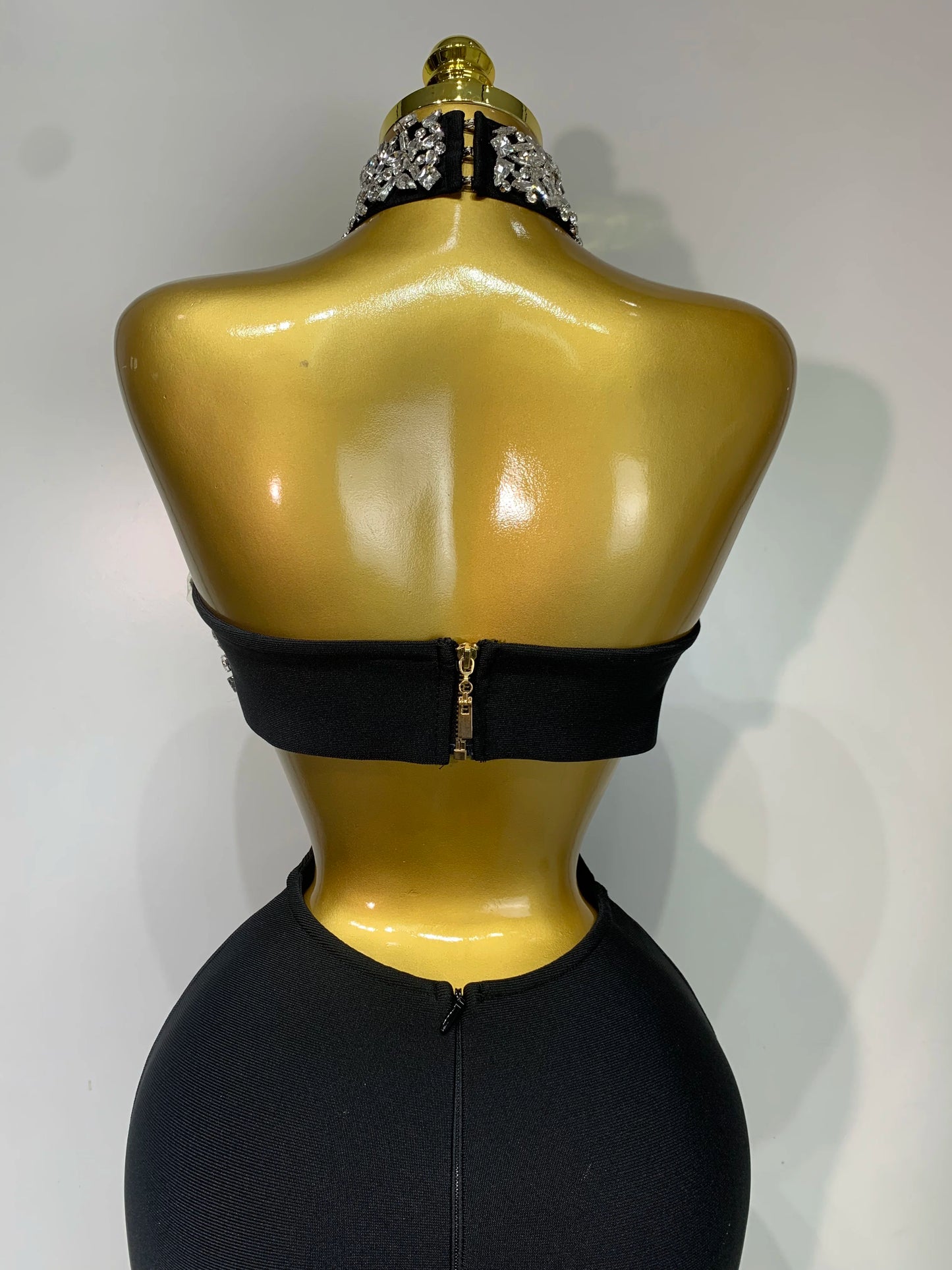 Women Sexy Backless Sparkly Crystal Diamonds Black Bodycon Bandage Dress Celebrity Elegant Evening Club Party Birthday Dresses