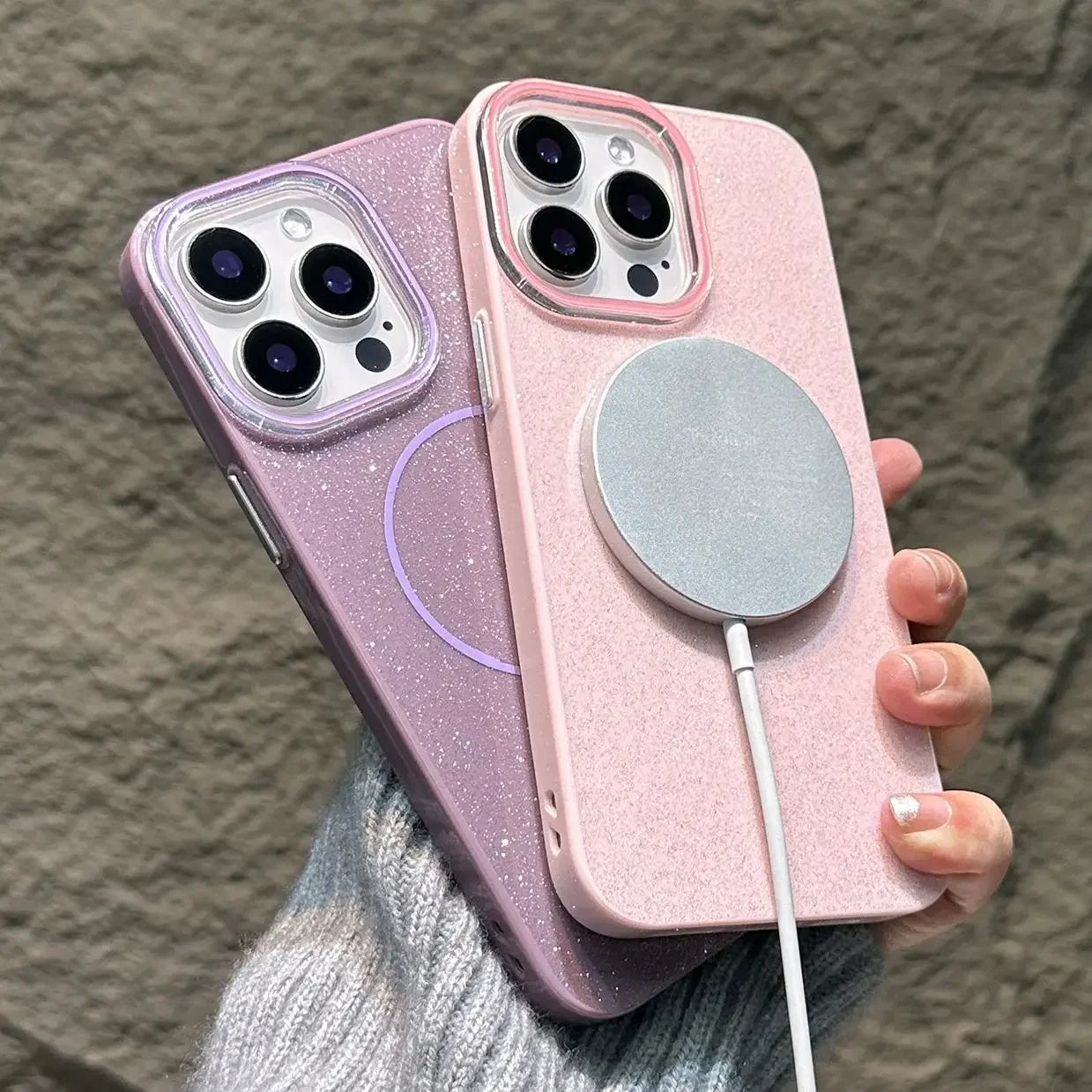 Glitter Bling For Magsafe Phone Case For iPhone 16 15 14 13 12 11 Pro Max Plus Magnetic Wireless Charging Fashion Candy Cover