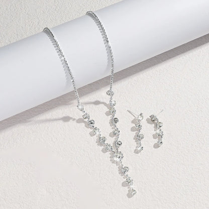 European and American Cross-Border Rhinestone Earrings and Necklace Set, Light Luxury Style, Fashionable Pendant, Clavicle Chain, High-End Jewelry for Women