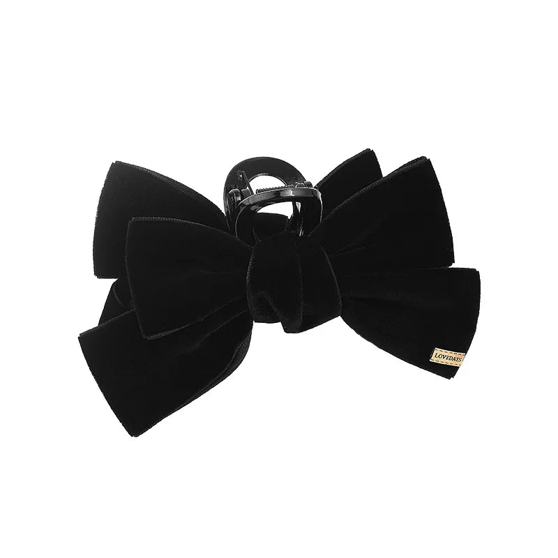 1pc black velvet bow hair clip, autumn and winter high-end feeling, hair grab, large versatile temperament, shark clip