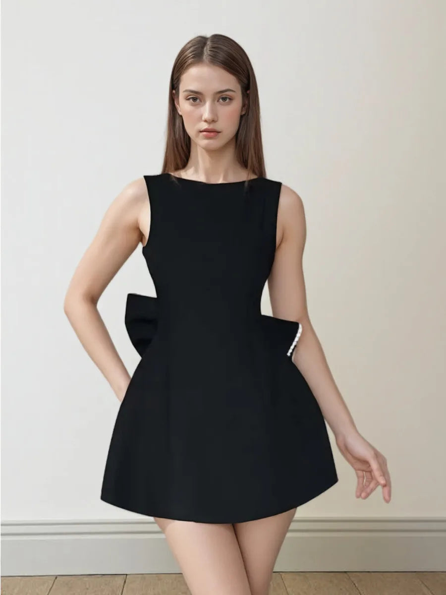 Elegant Pearl Bow Backless Sexy Mini Dress Women's Luxury Party Short Dresses White Black Pink Birthday Evening Wedding P4ZQ