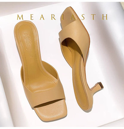 2025 Fashion Round Toe Ladies Low Heel Slippers Shoes Sandals Spring Summer Female open toe Women Heeled Slides Slippers Pumps