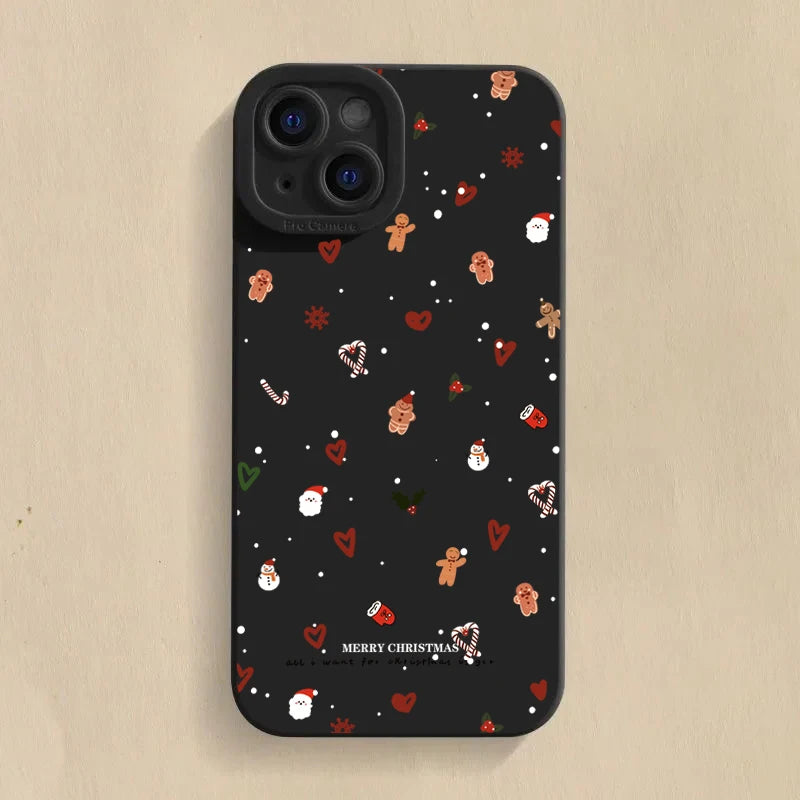 Cute Christmas Pattern Phone Case For iPhone 11 12 13 14 15 16 17 Pro Max 17 Air 16E XS X XR 7 8 Plus SE Shockproof Soft Cover