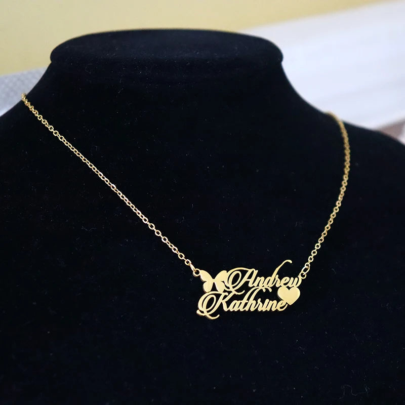 Personalized Two Name Necklaces With Heart Stainless Steel Custom Letter Couple Necklace Choker  Stainless Steel Wedding Gift