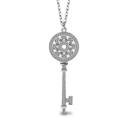Golden Snowflake Key Pendant Necklace Female Hollow Clover Diamond Set Chain Sweater Chain