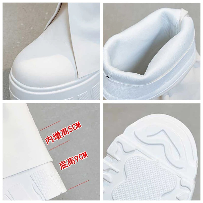 Fujin 14cm Slip on  Ankle Booties Shoes Boots Platform Wedge Ladies Fashion Botas Genuine Leather Boots Women Motorcycle Winter.