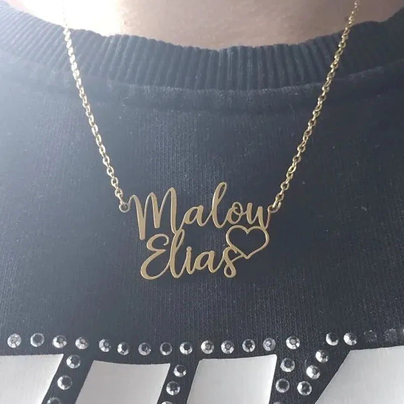 Personalized Two Name Necklaces With Heart Stainless Steel Custom Letter Couple Necklace Choker  Stainless Steel Wedding Gift