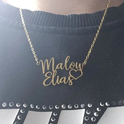 Personalized Two Name Necklaces With Heart Stainless Steel Custom Letter Couple Necklace Choker  Stainless Steel Wedding Gift