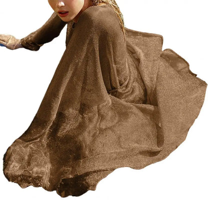 Breathable  Stylish Shine Mesh Sexy Bikini Cover Up Women Swimwear Coat Loose   for Beach