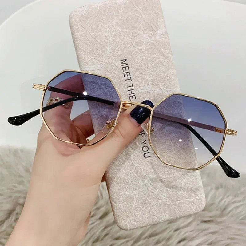 Personalized Multi Women's Sun Goggles New Fashionable Metal Polygonal Sunglasses Driving Travel Anti UV Sunshades Sunglasses