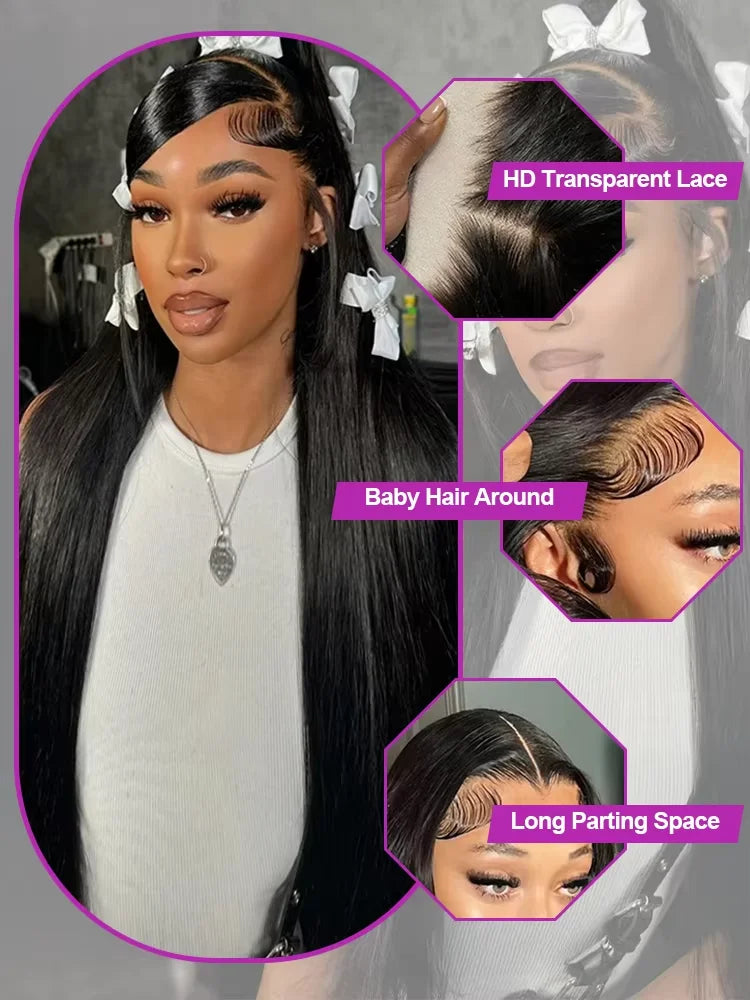 Brazilian 30 40 Inch 13x6 Tranparent Lace Frontal Wig Human Hair 250% Density Bone Straight 13x4 HD Lace Front Human Hair Wigs
