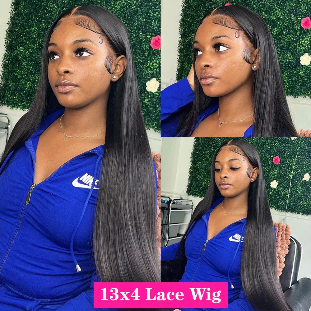 200% Density 13x4 13x6 Lace Frontal Wig Straight HD Transparent Lace Brazilian Human Hair Wig 360 Lace Natural Color Wig