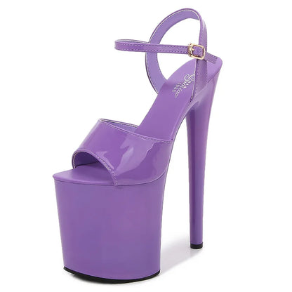 Patent Leather 20cm Platform Sandals Stiletto Heels Sexy Sandals Women Pole Dancing Shoes Nightclub Sandals Plus Size 34-45
