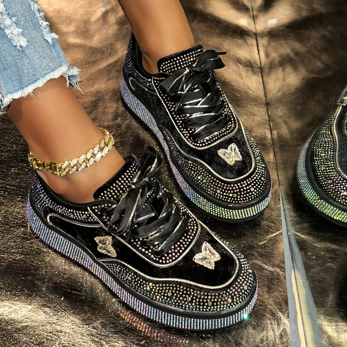 Luxury Designer Women Sneakers Outdoor Platform Female Sneakers Women Fashion Luxury Rhinestone Ladies Shoes Zapatos De Mujer.