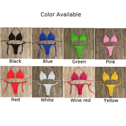 Women Thong Bikini Set Side Tie Sexy Swimsuit Bandage Style Brazilian Swimwear Woman Clothing Red/Blue/Black/White/Wine Red/Pink