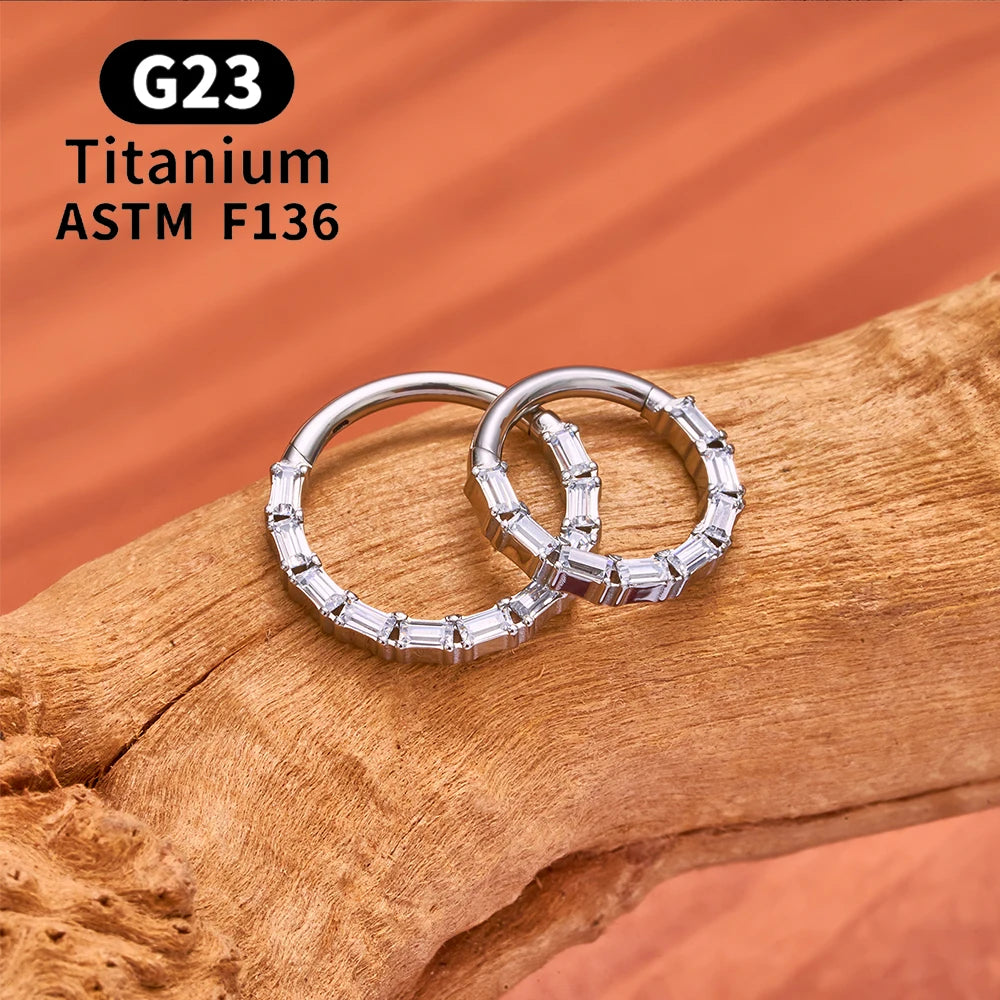 G23 Titanium Bamboo Shape Nose Ring Septum Ring Hoop 16G Zircon Ear Cartilage Tragus Helix Daith Piercing Earrings Body Jewelry