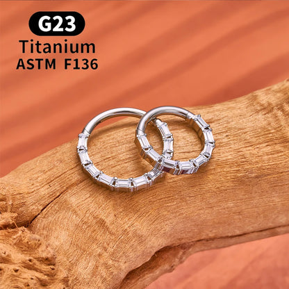 G23 Titanium Bamboo Shape Nose Ring Septum Ring Hoop 16G Zircon Ear Cartilage Tragus Helix Daith Piercing Earrings Body Jewelry