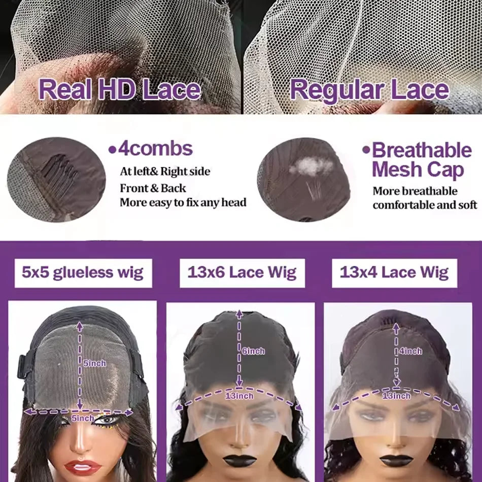 30 40 Inch 200 Density Bone Straight 13X6 Hd Lace Frontal Wig 13X4 Transparent Lace Front Pre Plucked 100% Human Hair For Women