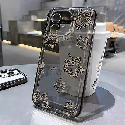 Rose red leopard print Case For iPhone 16 16E 15 14 13 12 11 Pro Max Plus XS XR Funda Silicone Case