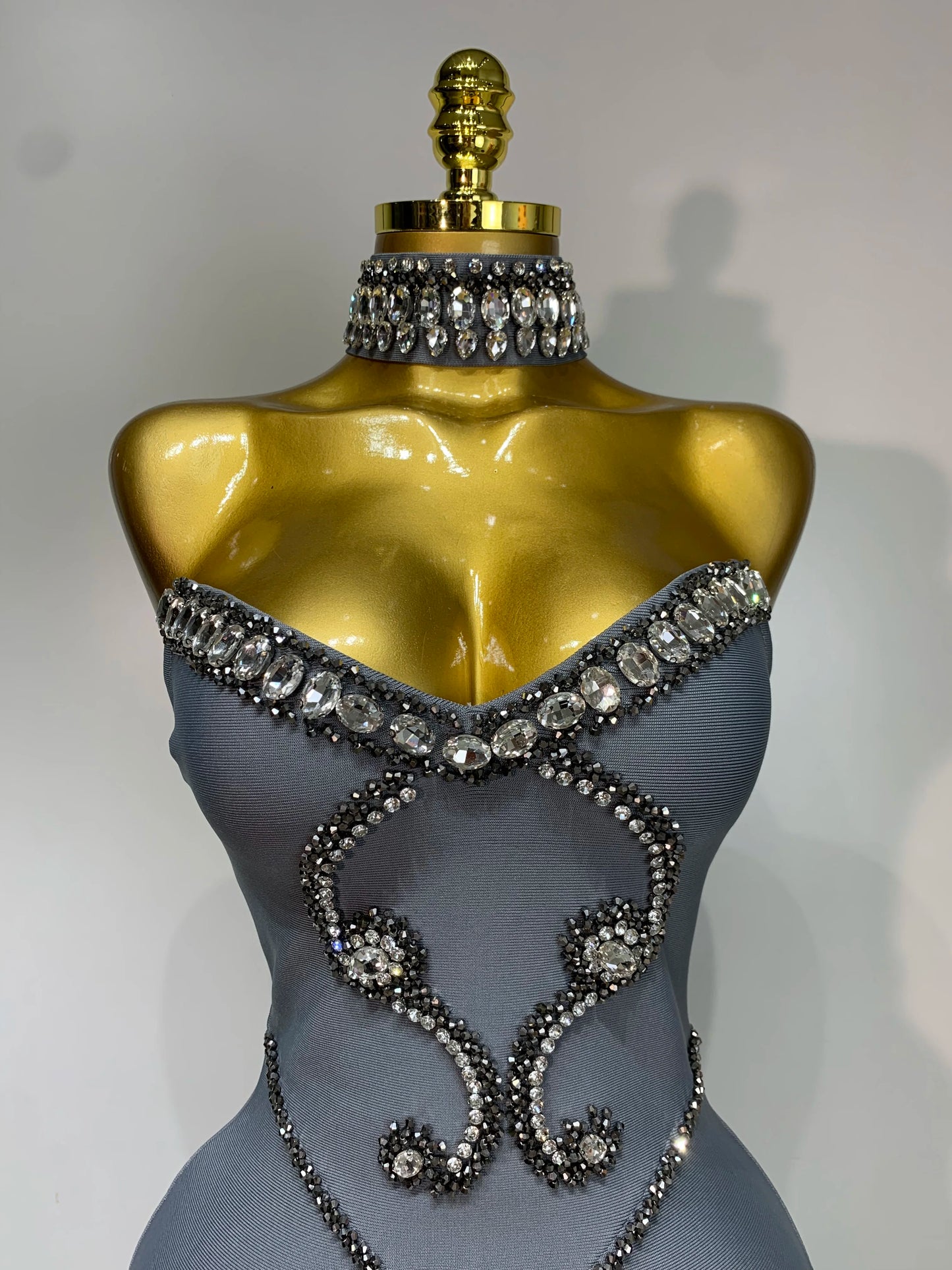 High Quality Strapless Beading With Necklace Bandage Dress  Celebrity Elegant  Evening Party Fancy Club Birthday Dresses