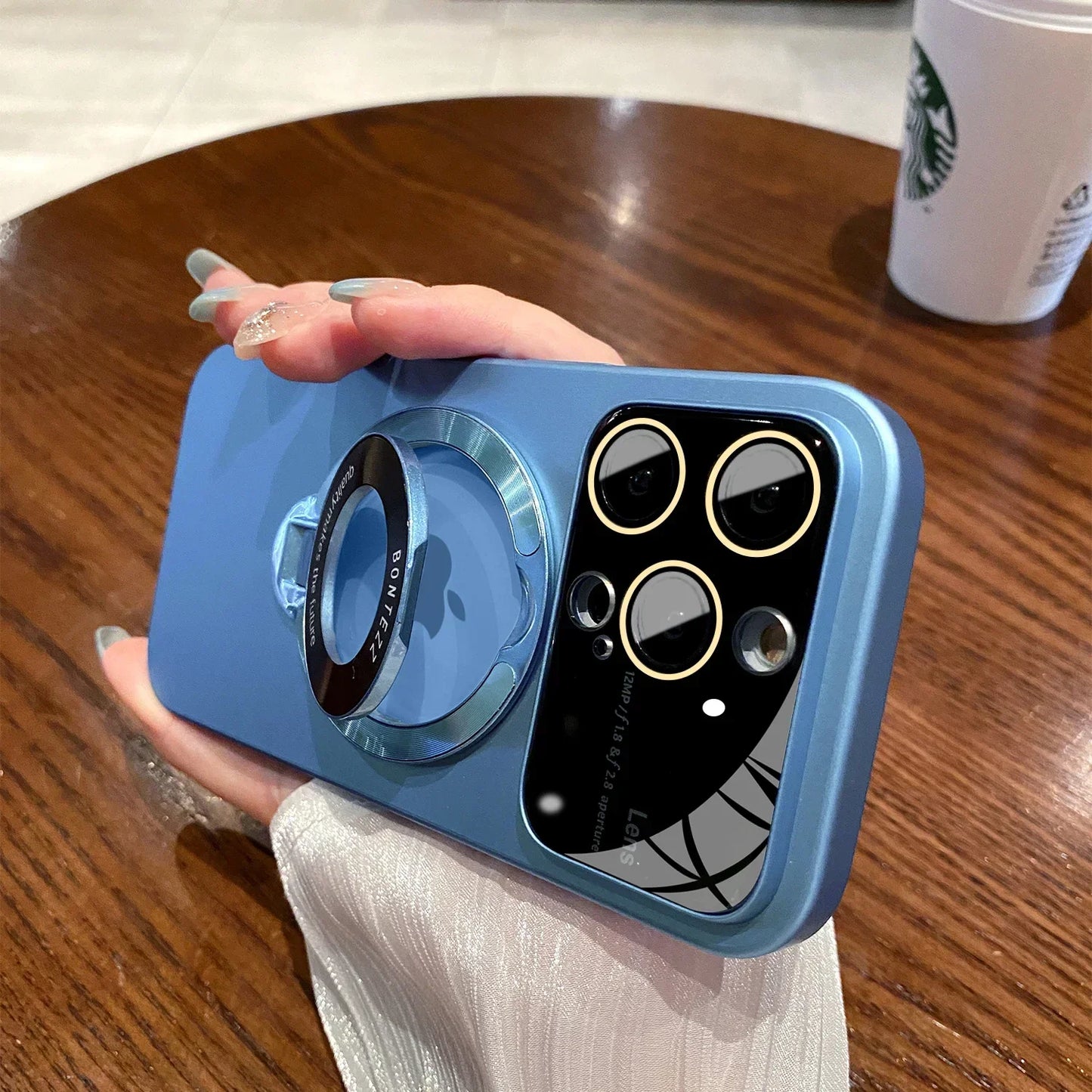 Case for IPhone 16 15 14 13 12 11 Pro Max Luxury Slim Matte PC Bracket Magsafe 15 Plus Stand Holder Glass Lens Protector Cover