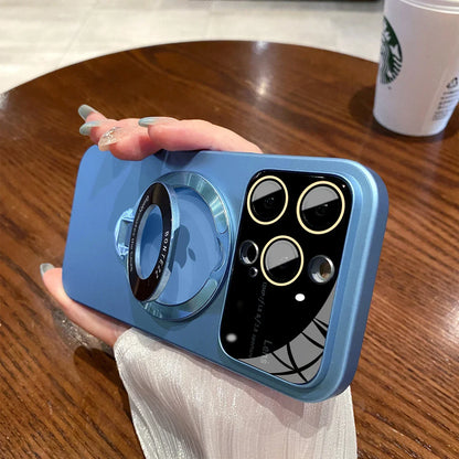 Case for IPhone 16 15 14 13 12 11 Pro Max Luxury Slim Matte PC Bracket Magsafe 15 Plus Stand Holder Glass Lens Protector Cover