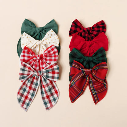 Girls Christmas Style Grid Bow Hair Clip Children's Ponytail Hairpin Festivel Party Headpiece Hair Accessories Wholesale Gift