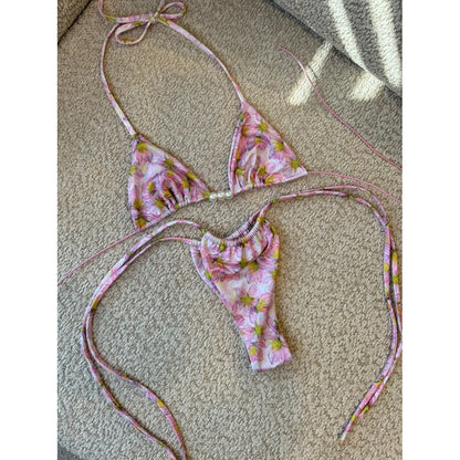 Micro Bikini 2025 Swimwear Women Swimsuit Sexy luxury Brazilian Bikini Set Halter Print Biquini Push Up Pearl Beachwear Female