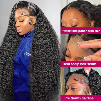 Luvin 40 Inch Deep Wave 13x6 HD Transparent Lace Frontal Human Hair Wigs 220 Density Remy 13x4 Water Curly Front Wig For Women