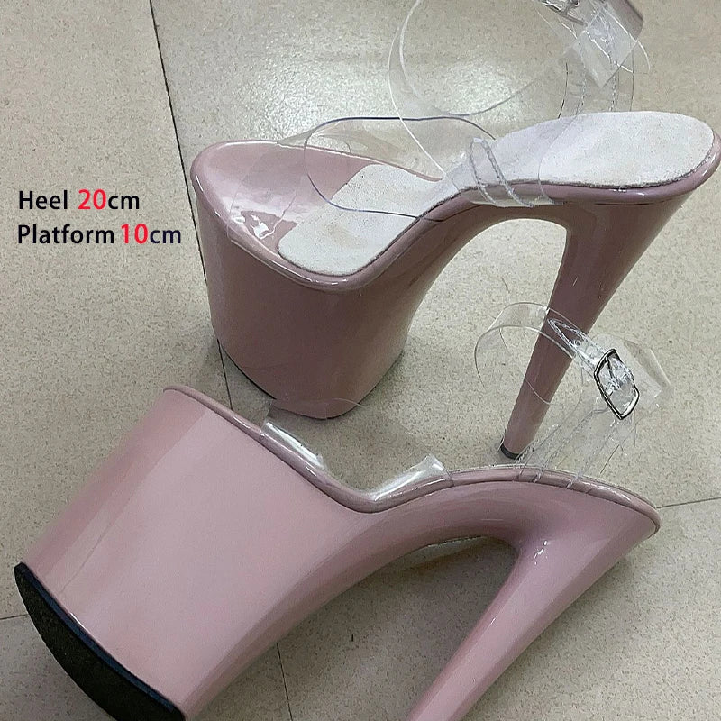 Super High Women's Sandals Transparent Surface Buckle 20cm Heel 10cm Platform Women's Shoes Large Size 43 Wedding Dress Shoes