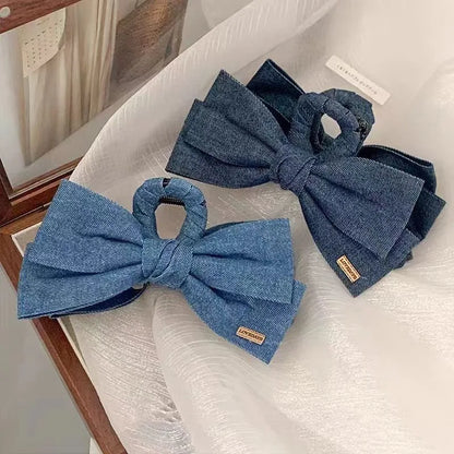 1PC Denim Fabric Hair Clip Bow Clip, Women's Elegance Back of the Head Updo Grip Clip Elegant Shark Clip Hairpin Headpiece