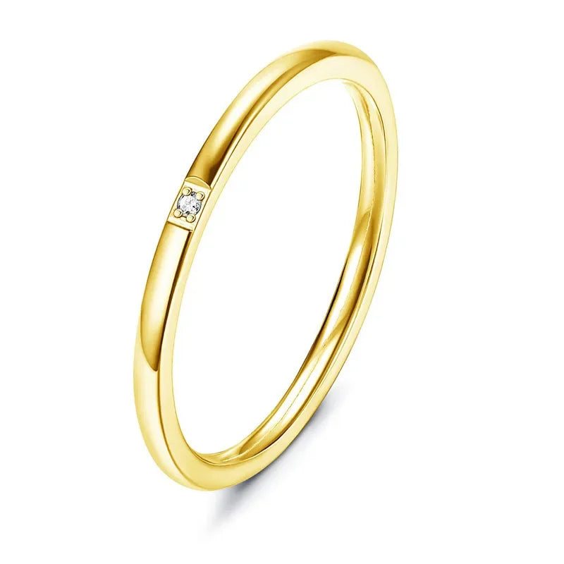 2025 New Trendy Stainless Steel Plated Paved Tiny Zircon Stackable Ring Golden Color Thin Ring Jewelry