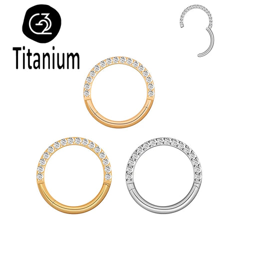 ASTM F136 G23 Titanium Piercing CZ Clicker Septum Hoops Nose Rings Conch Tragus Ear Nose Helix Piercing Body Jewelry Earring 16g