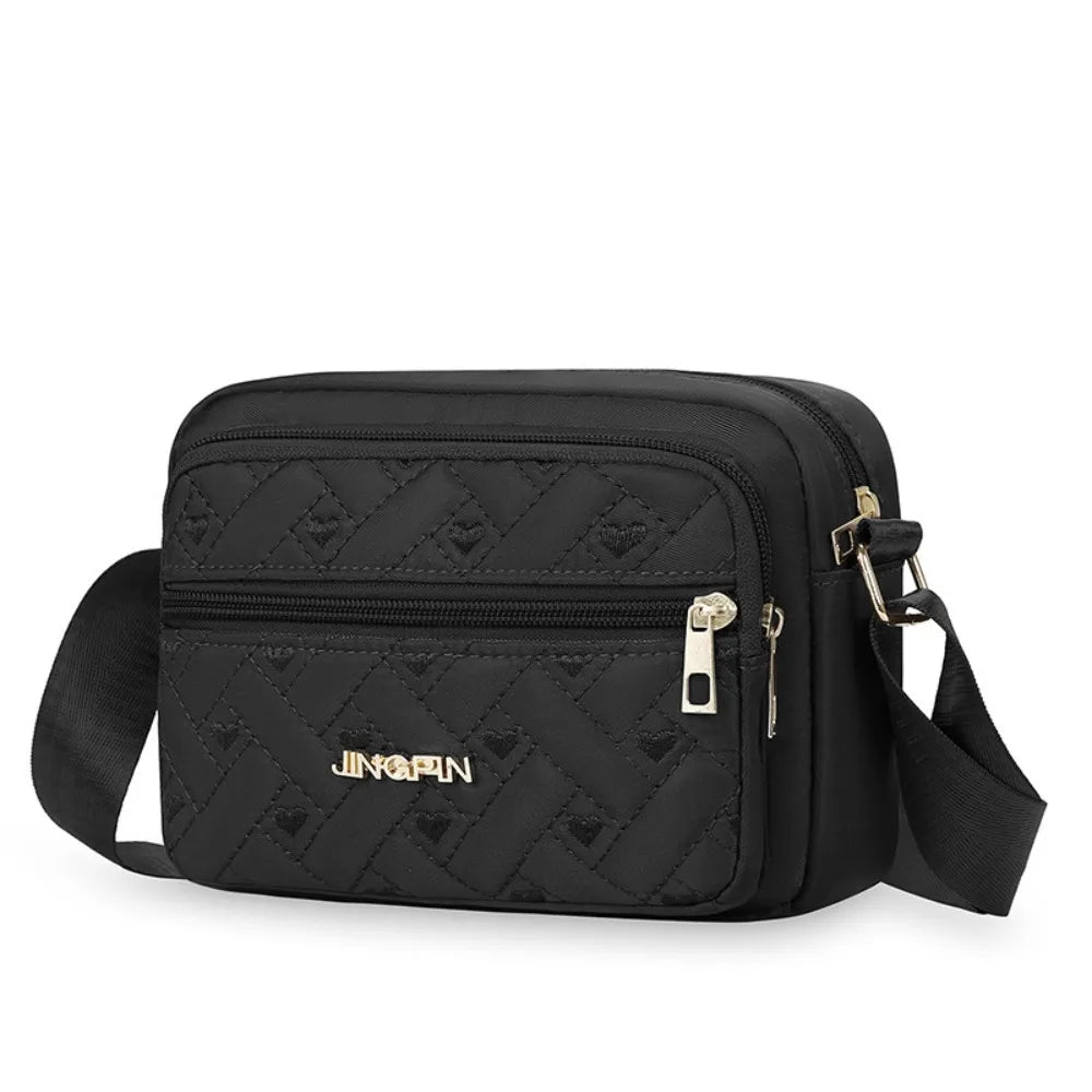 Large Capacity Embroidered Crossbody Bag Love Heart Pattern Elegant Middle Aged Shoulder Bag Lattice Casual Woman Messenger Bag.