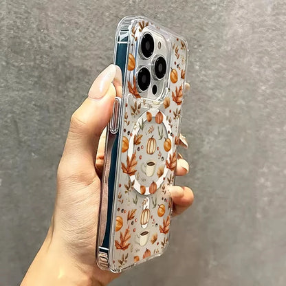 Pumpkin Autumn Leaves Magsafe Magnetic Phone Case For iPhone 17 Air 16e 16 Pro Max 15 14 Plus 13 12 Mini Transparent Back Cover