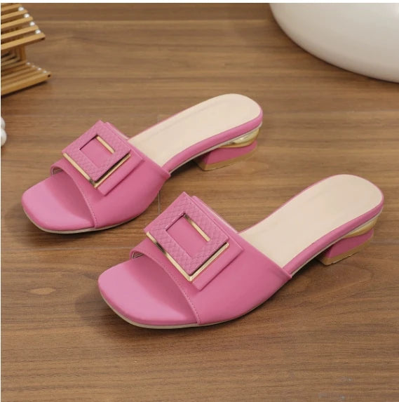 Fashion Women High Heel Slippers Summer Slip on Elegant Low Heel Shoes for Wedding Party Comfortable Non-slip Women's Slippers