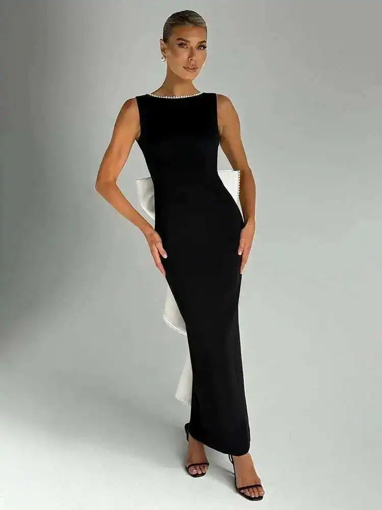 Townlike Pearl Bow Backless Nightclub Sexy Party Dress Women 2025 Spring Summer Dress Maxi Long Slim Bodycon Dresses
