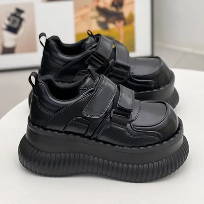 2025 Autumn Solid Color Big Head Casual Platform Shoes Increased 7cm High Heels Retro Thick Soled Women's Shoes Women Sneakers